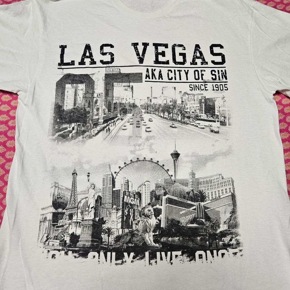 Delta Las Vegas City of Sin Graphic T-Shirt Mens Large White Travel Souvenir Tee